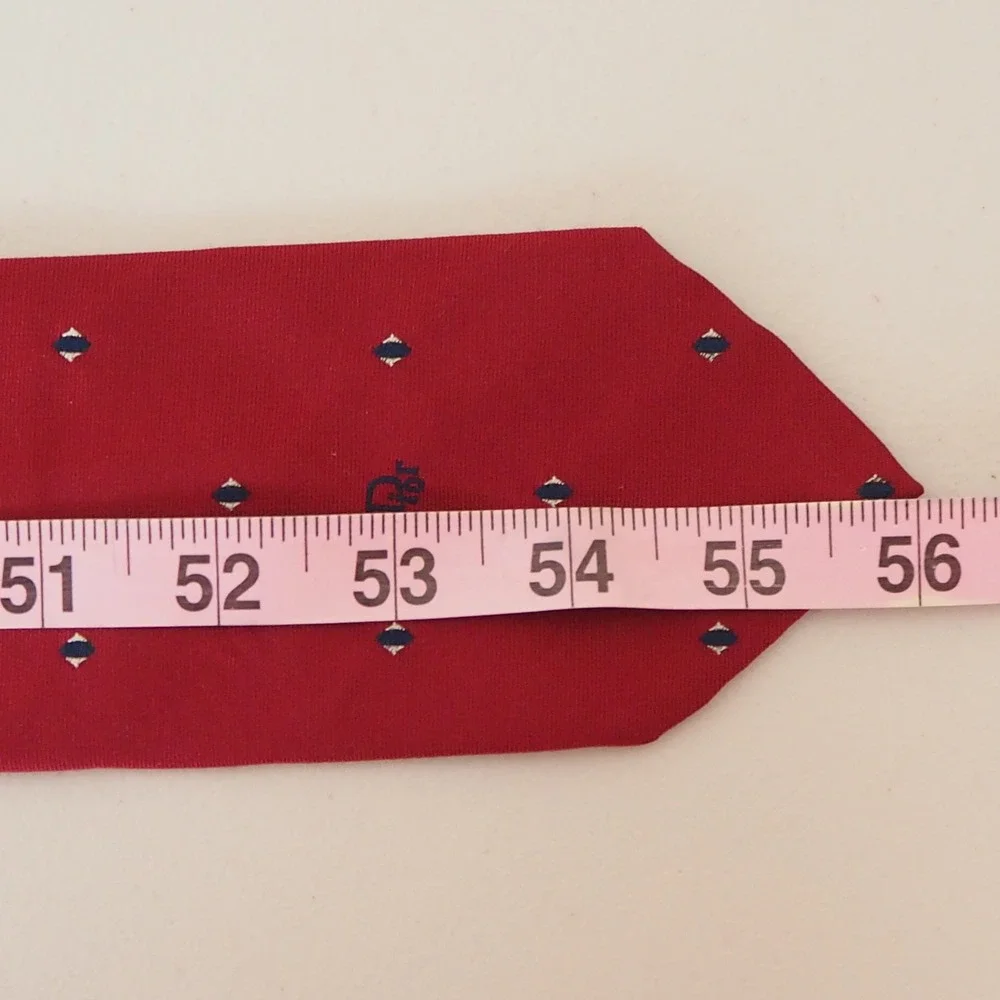 VTG‎ Christian Dior Polyester Silk Blend Tie Red Navy Classic Logo Spellout